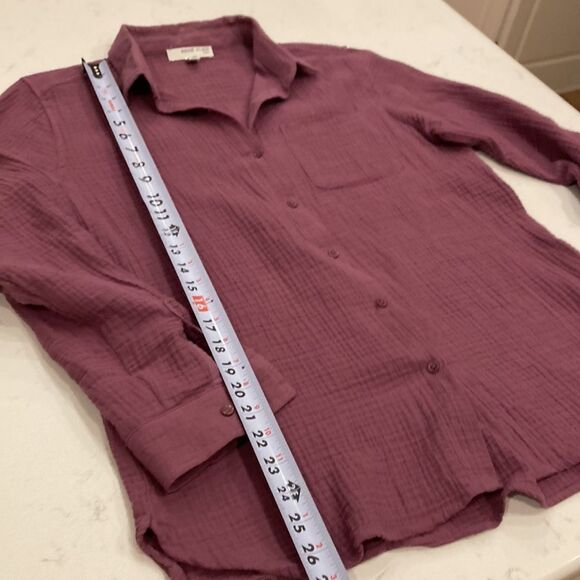Anne Klein 100% cotton gauze Muslim purple button front long sleeve blouse small - Picture 4 of 8